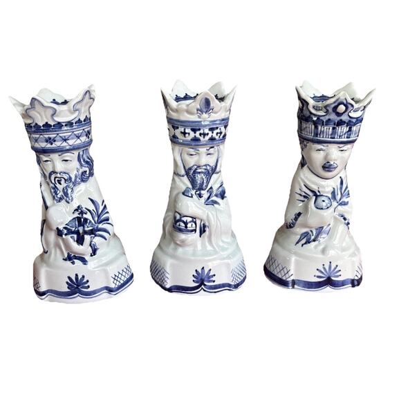 Tranquebar Royal Copenhagen: Three Wise Men Figural Candle Holders Denmark FLAW - Picture 1 of 15
